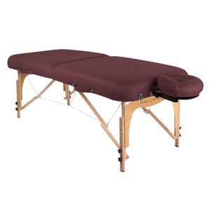 Earthlite Inner Strength E2 Portable Massage Table with Burgundy upholstery for wellness practices.