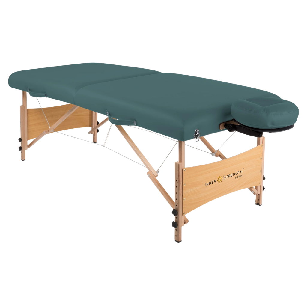Earthlite Inner Strength Element Portable Massage Table with Teal upholstery for wellness practices