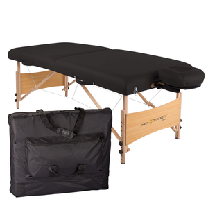 Earthlite Inner Strength Element Portable Massage Table with black illustrating the heavy duty carry case.