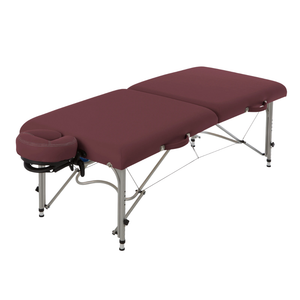 Earthlite Luna Portable Massage Table with Burgundy upholstery for wellness practices with a portable design for easy transport.
