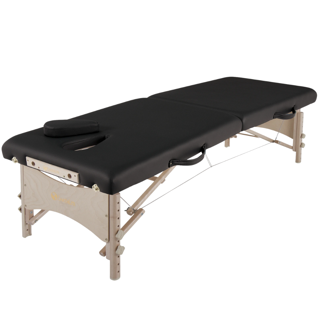 Earthlite MediSport Portable Treatment Table with black upholstery and portable design for wellness practices.