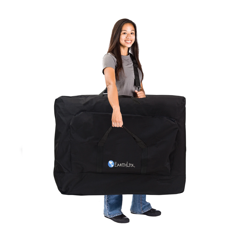 Earthlite MediSport Portable Treatment Table illustrating a model carrying the heavy duty carry case.
