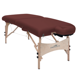 Earthlite Stronglite Classic Deluxe Portable Massage Table with Burgundy upholstery for wellness practices