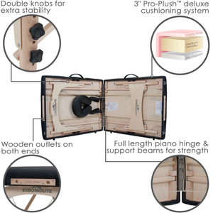 Earthlite Stronglite Classic Deluxe Portable Massage Table with double knobs, Pro-Plush cushioning, and reinforced hinge for stability