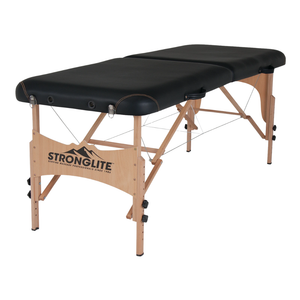 Earthlite Stronglite Olympia Portable Massage Table with black upholstery for wellness practices.