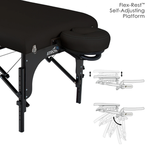 Earthlite Stronglite Premier Portable Massage Table illustrating the Flex-Rest Self-Adjusting Platform.
