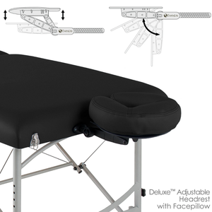 Earthlite Stronglite Versalite Pro Portable Massage Table illustrating the Deluxe Adjustable Headrest with Facepillow.