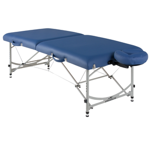 Earthlite Stronglite Versalite Pro Portable Massage Table with Royal Blue upholstery and a portable design for wellness practices.