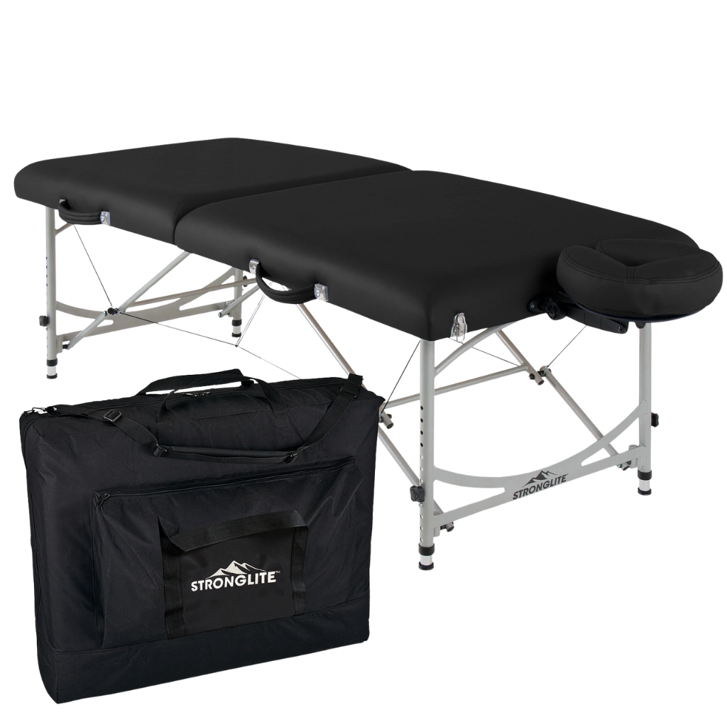 Earthlite Stronglite Versalite Pro Portable Massage Table illustrating the heavy duty carry case.