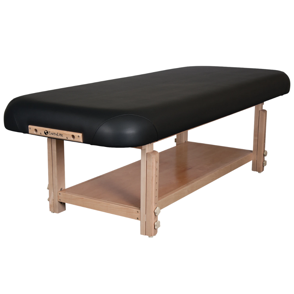 Earthlite Terra stationary massage treatment table with adjustable headrest for enhanced client comfort in med spa and medical wellness practices.