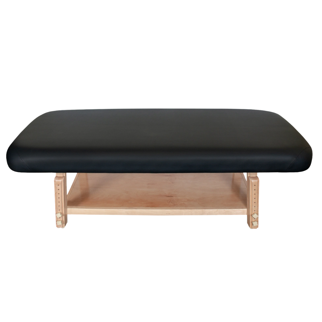Earthlite Terra stationary massage treatment table without headrest showing clean table surface for med spa and medical wellness practices.