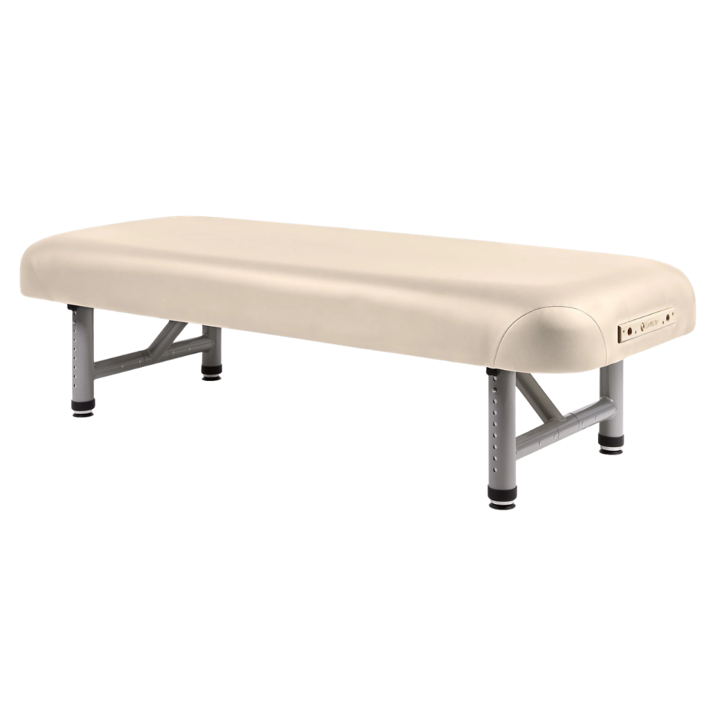Earthlite Yosemite 30 Low Height Treatment Table with beige upholstery for med spa and medical wellness practices.