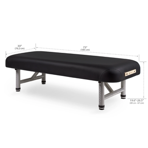 Earthlite Yosemite 30 Low Height Treatment Table dimensions diagram showing length, width, and height measurements for med spa and medical wellness practices.