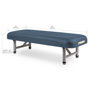 Earthlite Yosemite Compact Shiatsu Table end view showing sturdy frame and low-profile design for med spa and medical wellness practices.