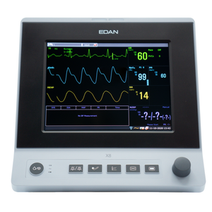 Edan patient  monitor with display screen and control buttons on a white background