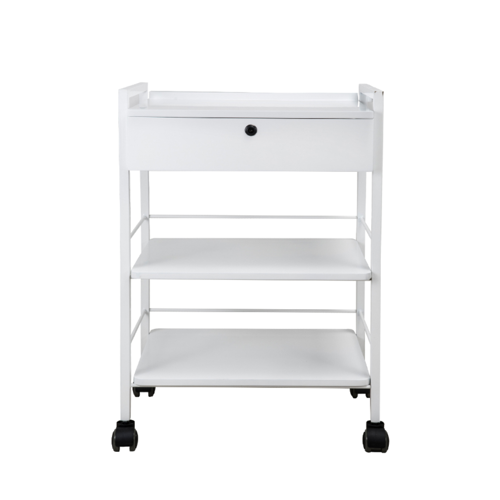 Silver Fox 3 Shelf Esthetician Cart with Locking Drawer Front (1019A) 