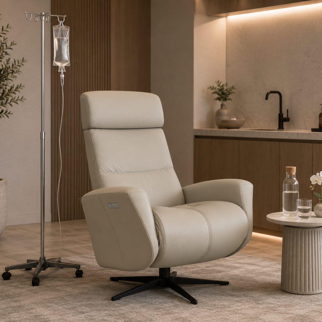 Hedda  IV Therapy Chair shown in a medical wellness setting