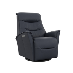 Henrik IV Therapy Chair with Blue upholstery features a three-motor ergonomic support system with independent reclining, lumbar, and head/neck adjustments.