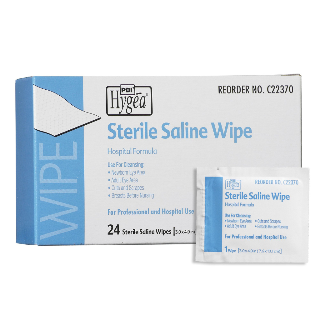 Hygea Sterile Saline Wipes Box Individual Packet View
