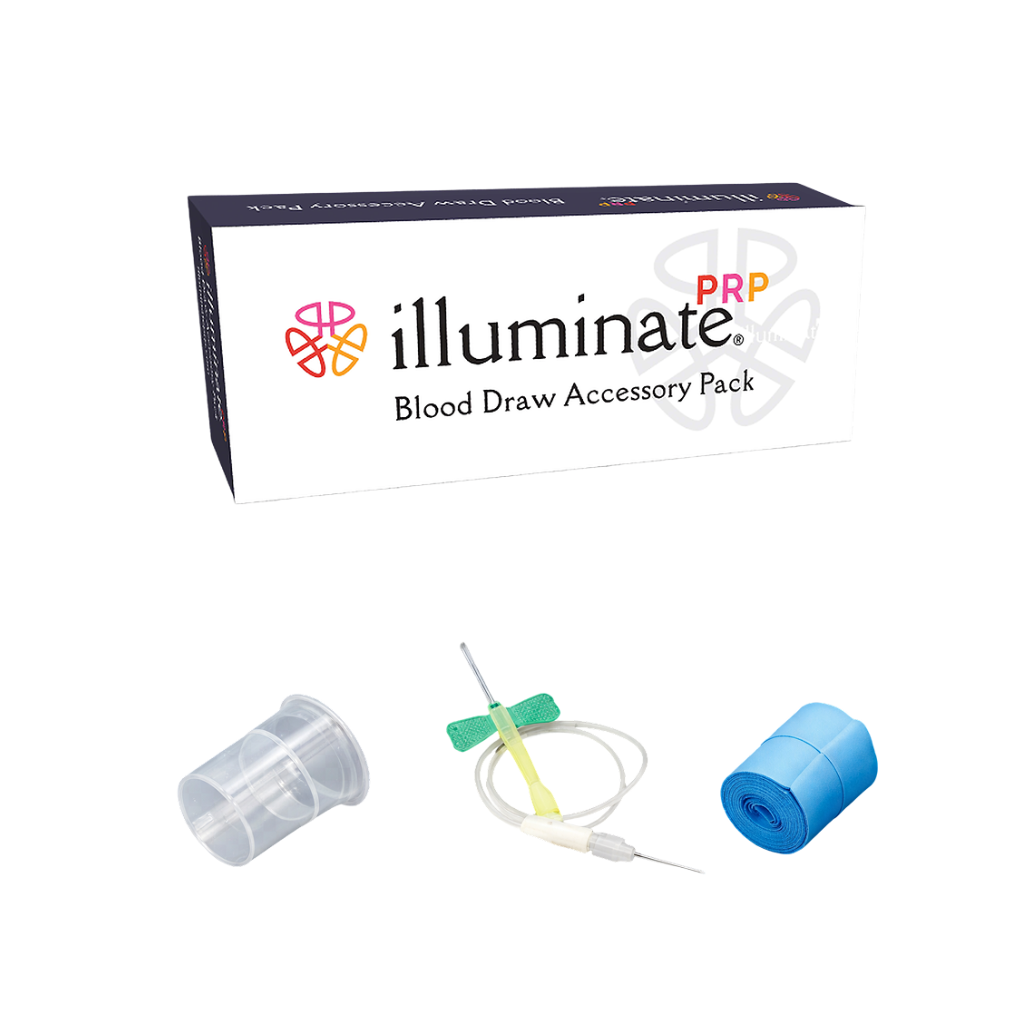 Blood draw accessory pack with components and 'illuminate' branding on a white background
