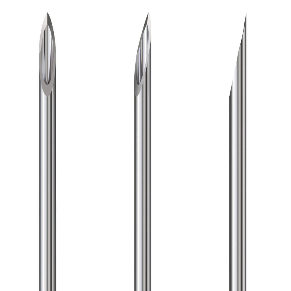 Invisible needle shown from 3 angles examining the needle tip design.