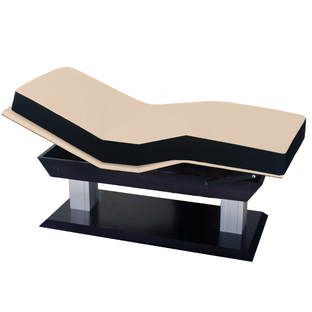 LEC Aspen GT™ Multipurpose Treatment Table adjustable treatment table with cushioned upholstery and sturdy base, designed for use in Med Spas, wellness, and therapeutic practices illustrating the tilt top