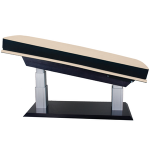 LEC Aspen GT™ Multipurpose Treatment Table adjustable treatment table with cushioned upholstery and sturdy base, designed for use in Med Spas, wellness, and therapeutic practices illustrating covered motors.