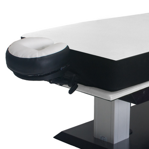 LEC Aspen GT™ Multipurpose Treatment Table adjustable treatment table with cushioned upholstery and sturdy base, designed for use in Med Spas, wellness, and therapeutic practices illustrating the headrest.