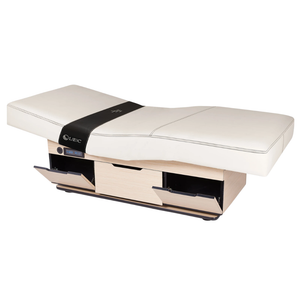The LEC Century City Dual-Pedestal Low-Range Treatment Table illustrating the open cabinets.