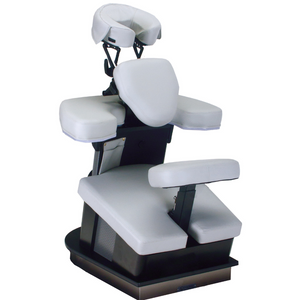 LEC FusionLite™ Chair stationary massage chair with ergonomic cushion, adjustable electronic positioning, aqua chromatherapy lighting, and aromatherapy well, ideal for Med Spa, Massage, and Wellness Practices illustrating the back view.