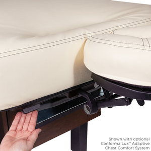 LEC INSIGNIA 2.0 CLASSIC™ multi-purpose treatment table with a replaceable mattress illustrating the optional Conforma Lux Adaptive Chest Comfort System.