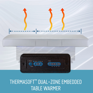 LEC INSIGNIA 2.0 HORIZON_Multi-Purpose Treatment Table with Replaceable Mattress illustrating the Thermasoft Dual-zone embedded table warmer.