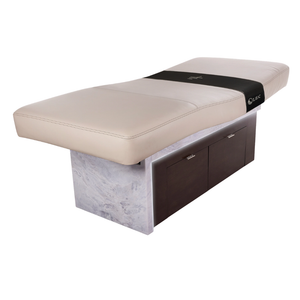 LEC INSIGNIA 2.0 WATERFALL™ multi-purpose treatment table with a replaceable mattress, ergonomic cushioning, and a durable design ideal for Med Spas and wellness practices illustrating the salon top and LED lighting.