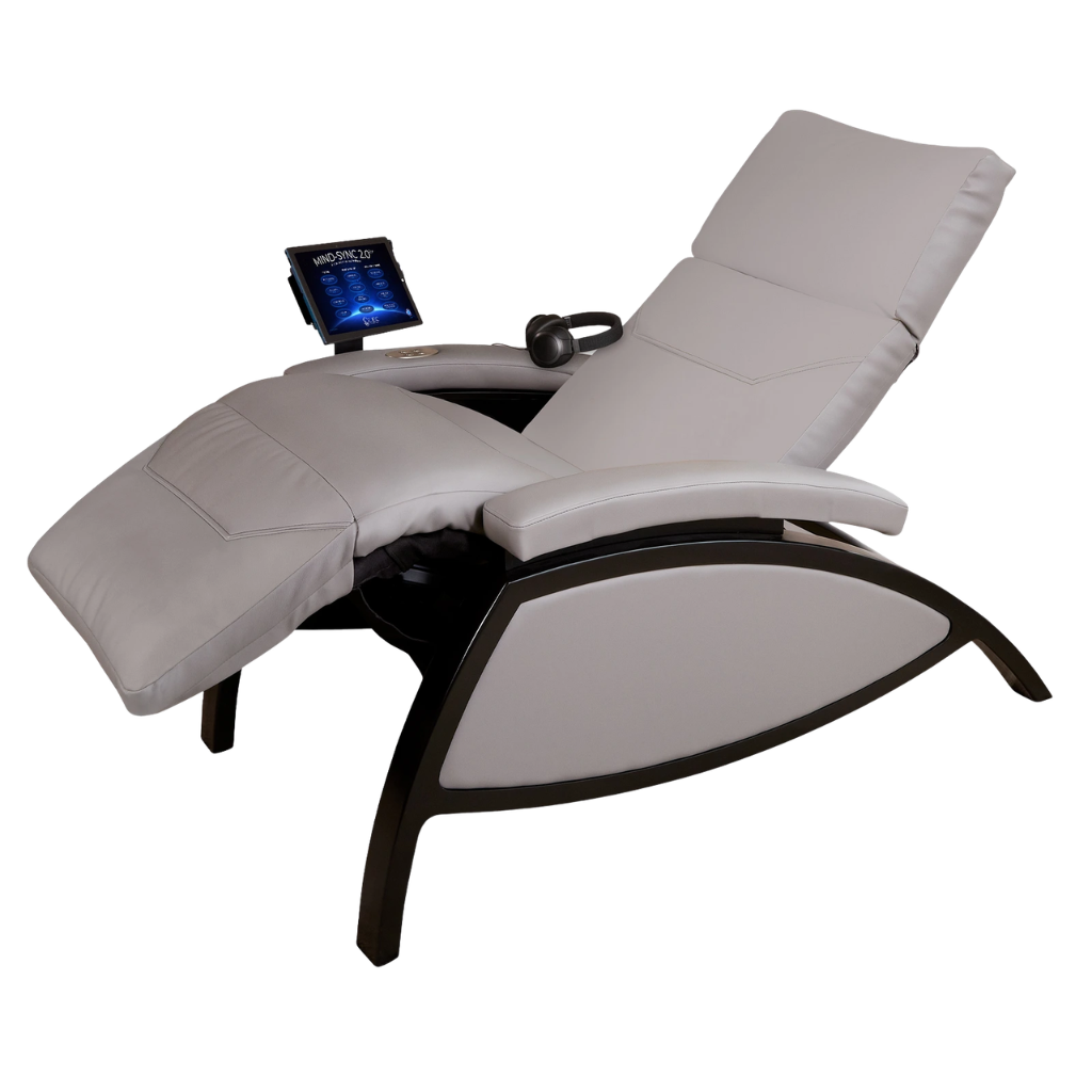 LEC Mind-Sync 2.0 Harmonic Wellness Lounger in a modern Med Spa setting, featuring a fully reclined ergonomic design with integrated harmonic sound and vibration technology for IV hydration and medical wellness treatments.