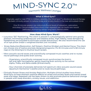 LEC Mind-Sync 2.0 Harmonic Wellness Lounger features a Restorative Vibrational Wellness Mind-Sync 2.0 tablet that creates a calming, immersive environment that complements Medical Wellness services.
