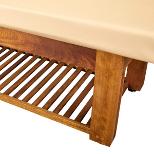 LEC Napa La Mer™ Spa and Salon Table with Teak Base close up view of the Teak detail.