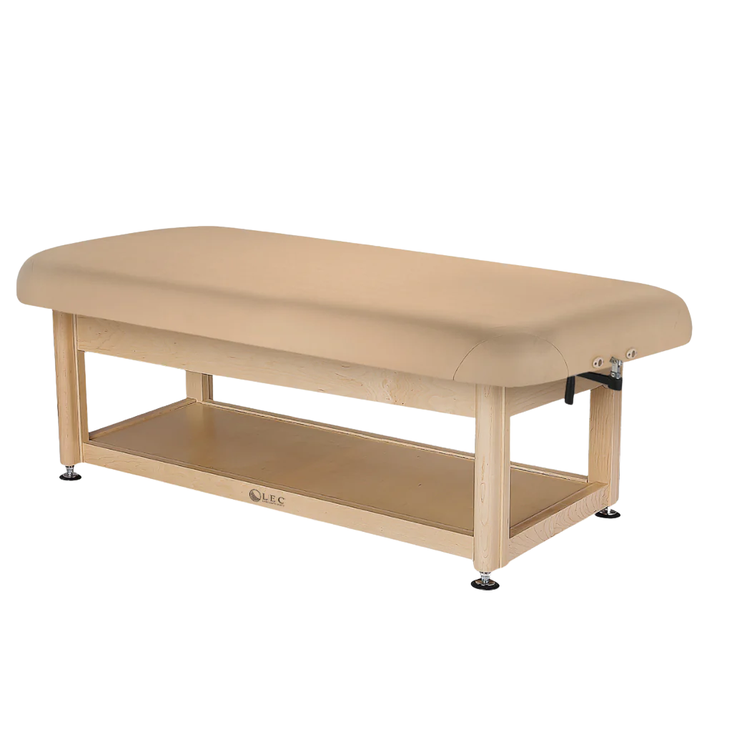 LEC Napa Treatment Table Shelf Base illustrating the flat top.