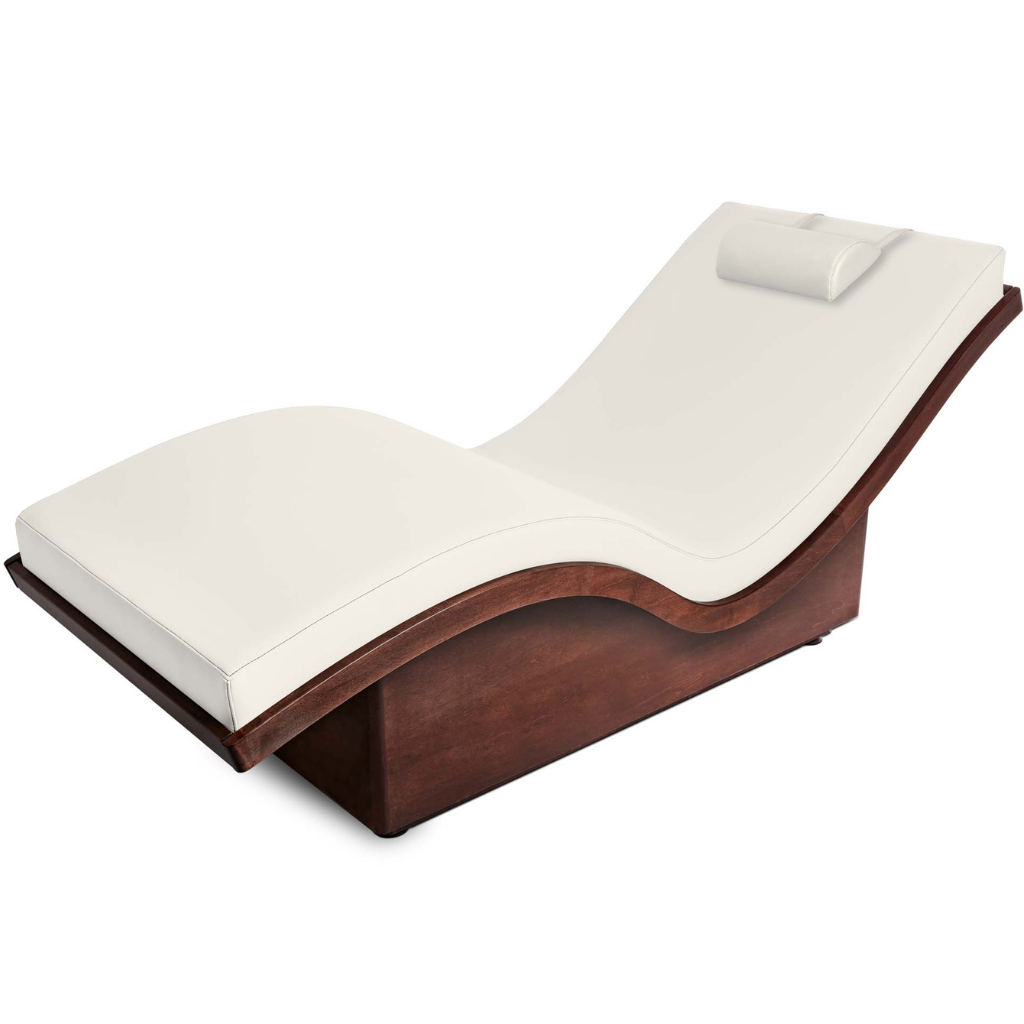 LEC NuWave Lounger Salt Room Edition with Soft White upholstery ergonomic wave design chair for salt room and medical wellness practices.