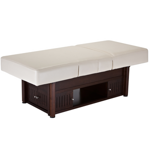 LEC Pro Salon Craftsman™ Cabinetry illustrating the flat table and open cabinets.