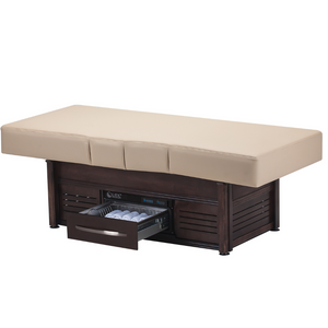 LEC Pro Salon Kensington™ +Studio illustrating the flat bed and open drawer.
