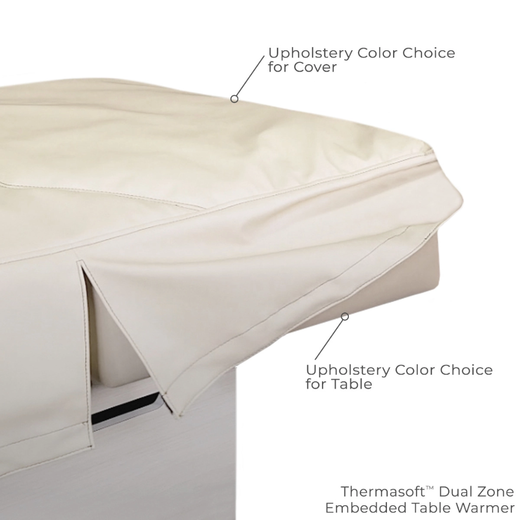 LEC Serenity™ Treatment Table shown with the optional Thermasoft Dual Zone Embedded Table Warmer.
