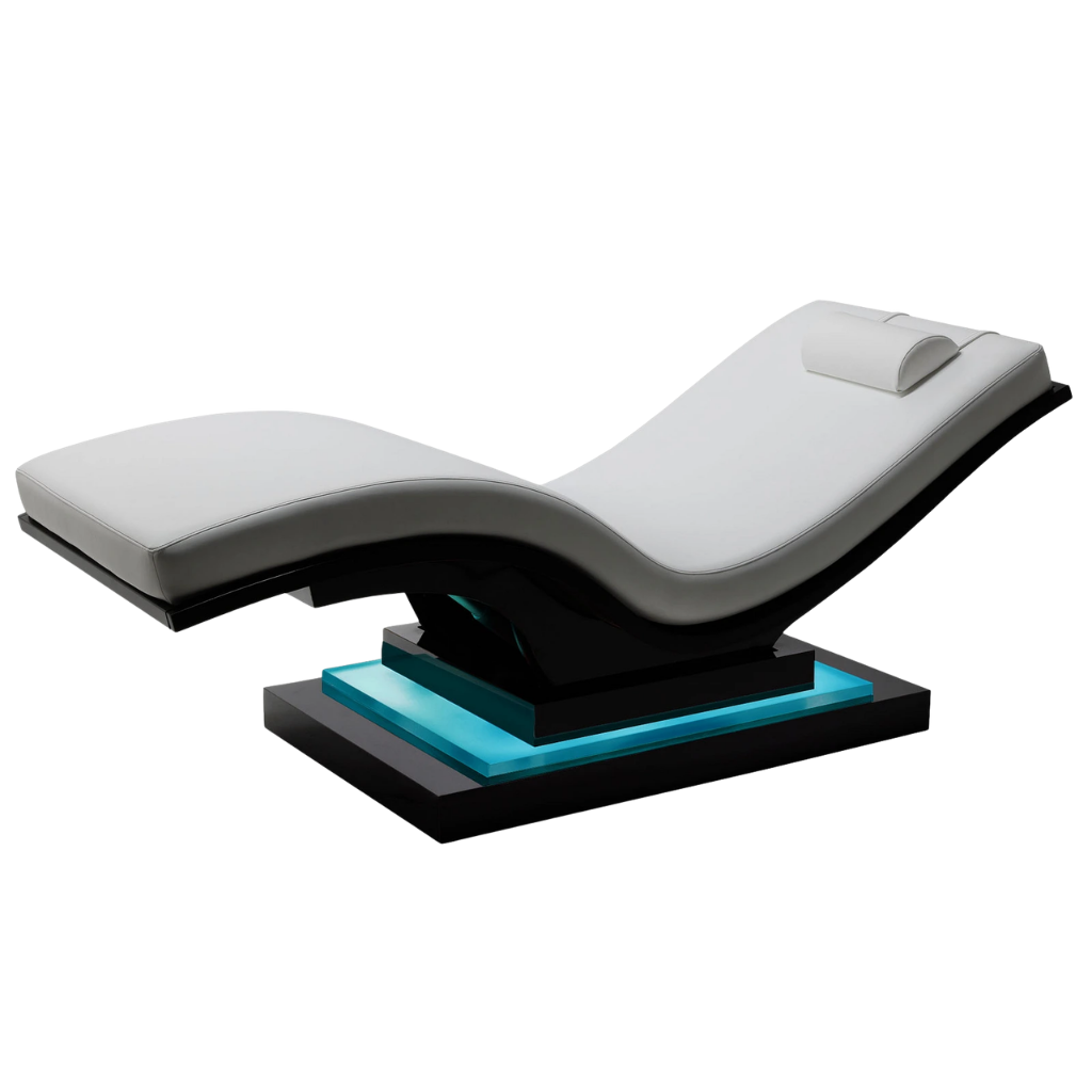 LEC Wave Reset Lounger with IceBlock base for Med Spas and IV therapy practices, ergonomic zero gravity reclined design for client relaxation