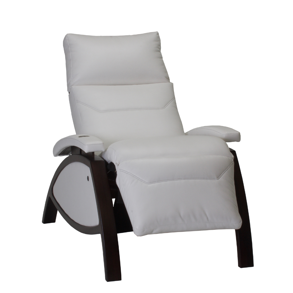 LEC ZG Dream Lounger front view, zero gravity reclining chair with wooden legs for medical wellness practices.