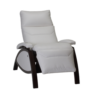LEC ZG Dream Lounger front view, zero gravity reclining chair with wooden legs for medical wellness practices.