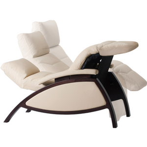 LEC ZG Dream Lounger Salt Room Edition showing tilt adjustment in zero gravity reclining position with metal legs.