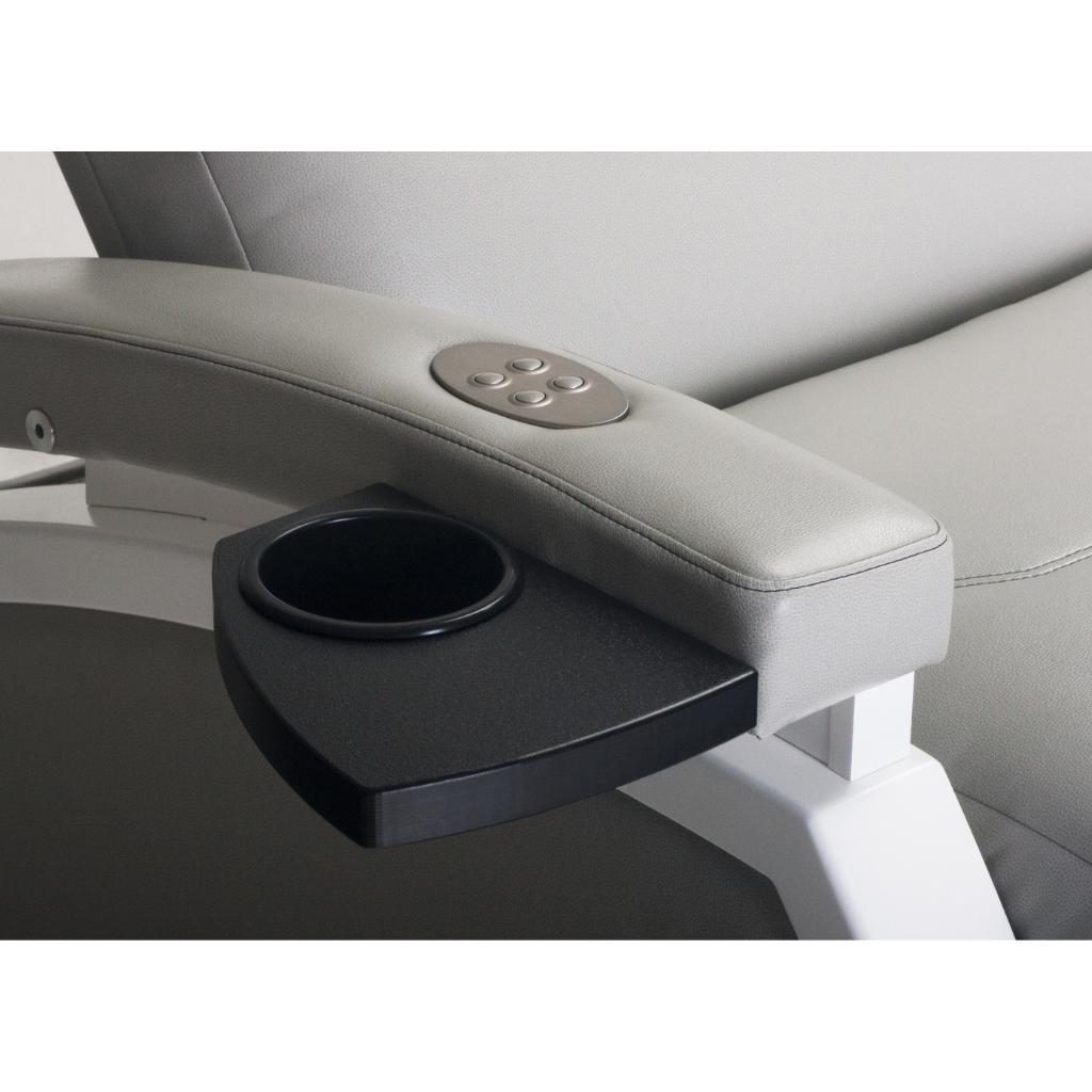 LEC ZG Dream Lounger side tray cupholder attachment detail for IV therapy and medical wellness practices.