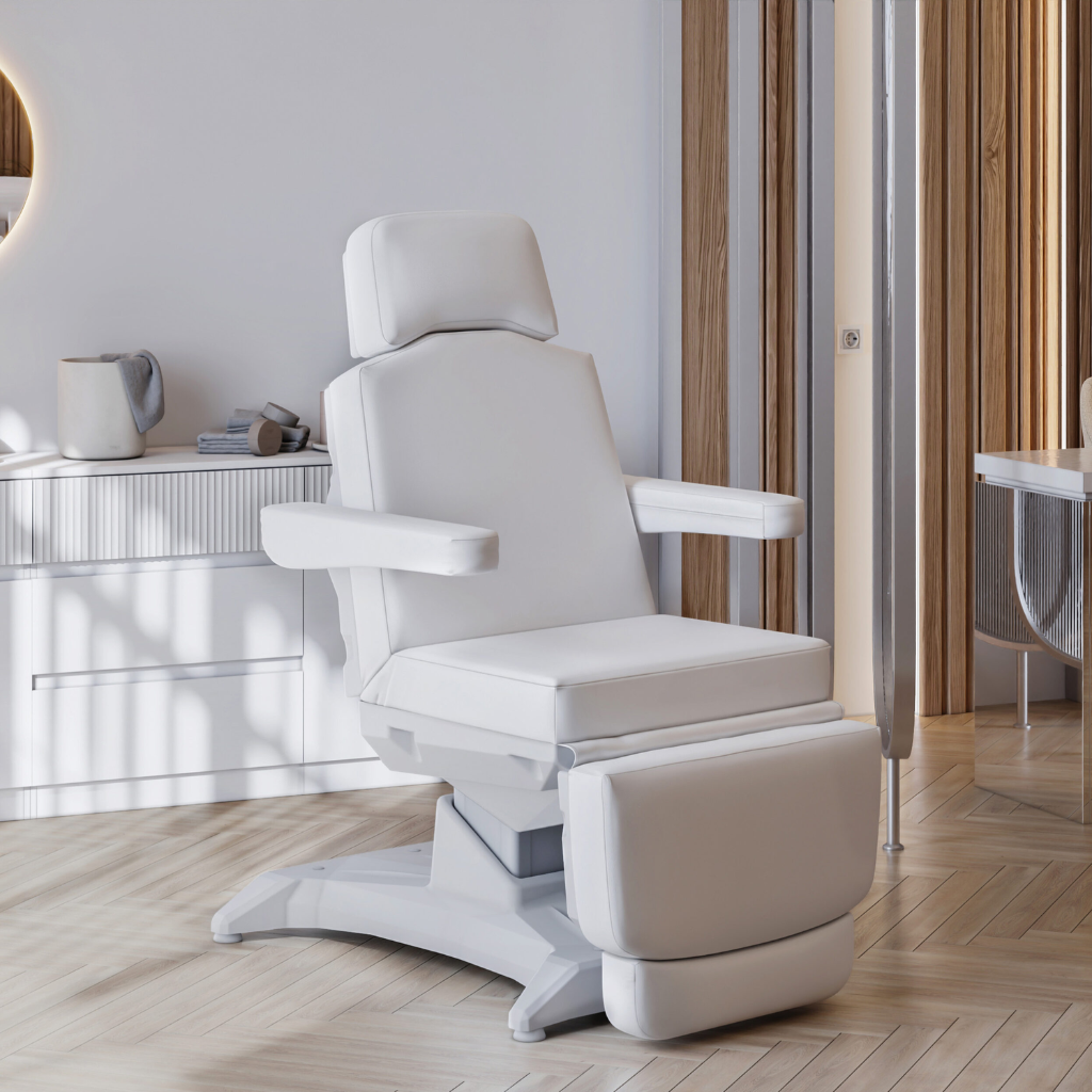 Lemi X Treatment Chair illustrated in setting facing right.