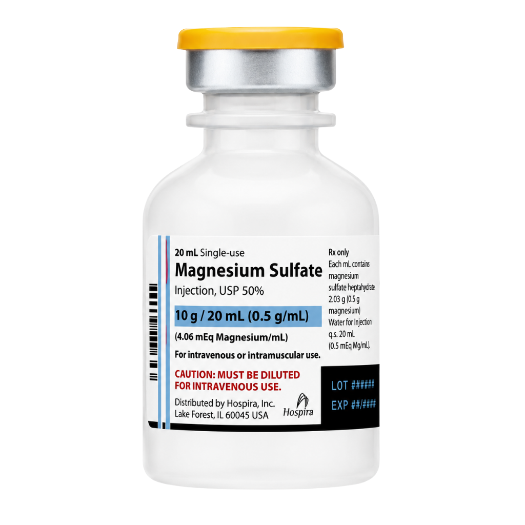 Magnesium Sulfate Injection, USP is a sterile, prescription-only anticonvulsant injection supplied in a 20 mL single-dose vial