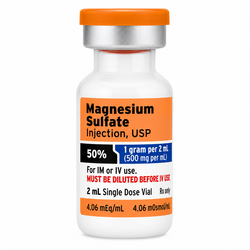 Magnesium Sulfate Injection, USP is a sterile, prescription-only anticonvulsant injection supplied in a 2 mL single-dose vial. NDC 6332-3064-03