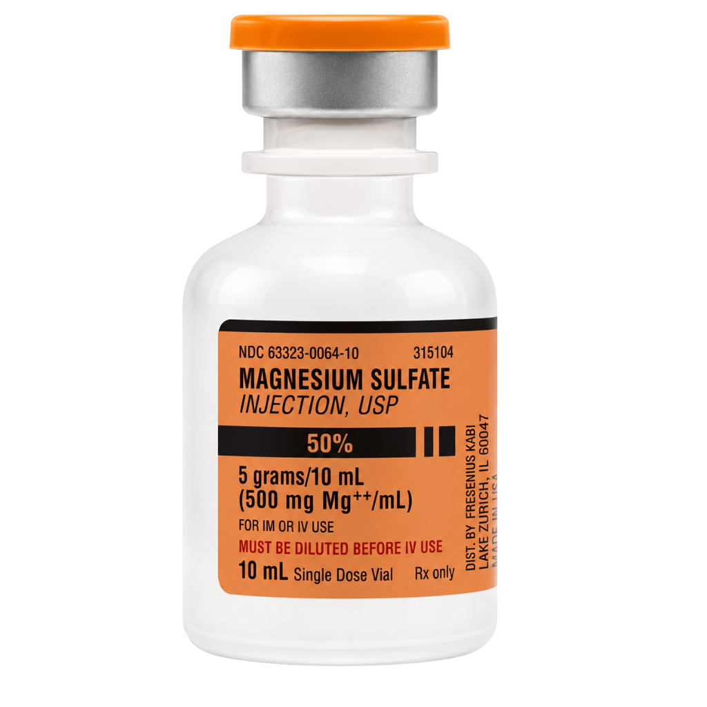 Magnesium Sulfate Injection, USP is a sterile, prescription-only anticonvulsant injection supplied in a 10 mL single-dose vial. NDC 63323-0064-11